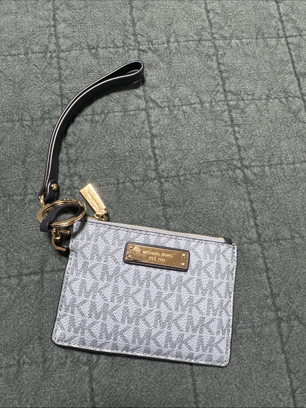 Michael Kors Silver MK Monogram Wristlet Card Holder with Gold Hardware